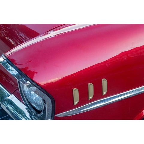 Detail of red 57 Chevrolet Bel Air in Habana-Havana-Cuba Black Modern Wood Framed Art Print by Miglavs, Janis