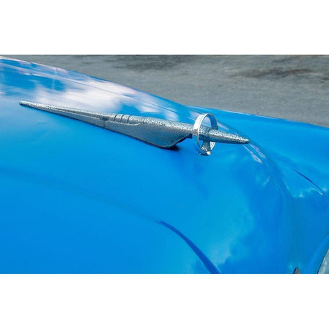 Detail of hood ornament on blue classic American Buick car in Habana-Havana-Cuba Black Modern Wood Framed Art Print by Miglavs, Janis