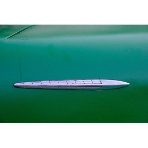 Detail of green classic American Pontiac car in Habana-Havana-Cuba Black Modern Wood Framed Art Print by Miglavs, Janis