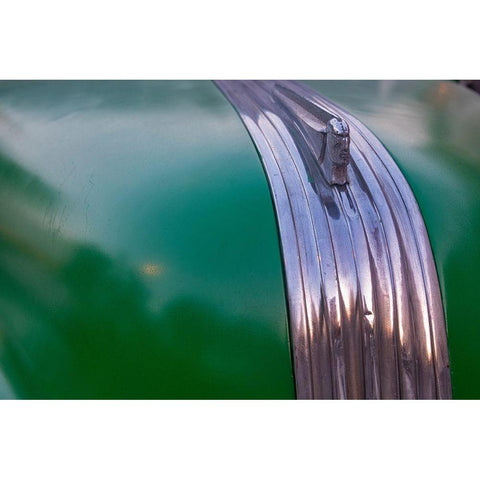 Detail of hood ornament on green classic American Pontiac car in Habana-Havana-Cuba Black Modern Wood Framed Art Print by Miglavs, Janis