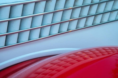 Detail of red classic American Ford in Habana-Havana-Cuba White Modern Wood Framed Art Print with Double Matting by Miglavs, Janis