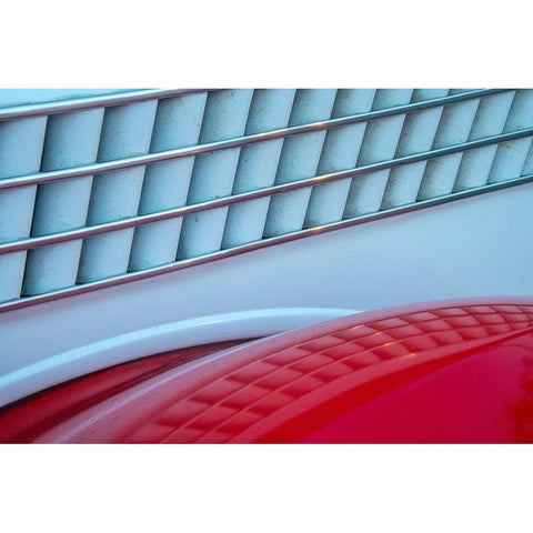 Detail of red classic American Ford in Habana-Havana-Cuba Black Modern Wood Framed Art Print by Miglavs, Janis