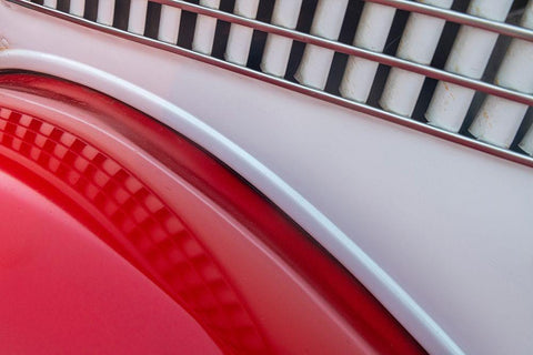Detail of red classic American Ford in Habana-Havana-Cuba White Modern Wood Framed Art Print with Double Matting by Miglavs, Janis