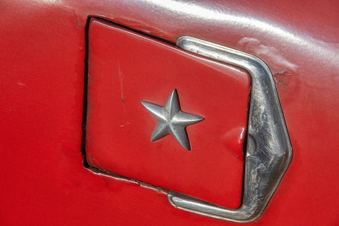 Detail of gasoline tank door with star on classic American car in Vieja-old Habana-Havana-Cuba White Modern Wood Framed Art Print with Double Matting by Miglavs, Janis