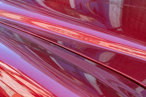 Close-up of reflections in a classic red American car in Vieja-old Habana-Havana-Cuba White Modern Wood Framed Art Print with Double Matting by Miglavs, Janis