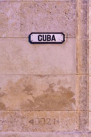 Cuba street sign on pink wall in Old Havana-La Habana Vieja-Cuba White Modern Wood Framed Art Print with Double Matting by Miglavs, Janis