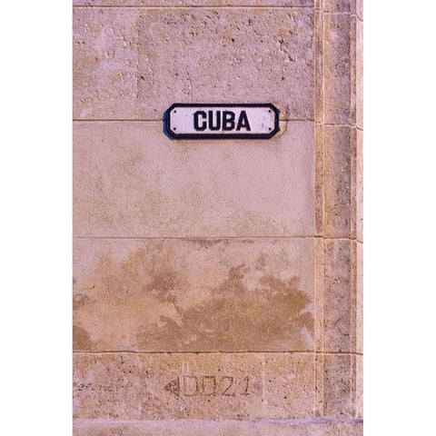 Cuba street sign on pink wall in Old Havana-La Habana Vieja-Cuba Black Modern Wood Framed Art Print by Miglavs, Janis