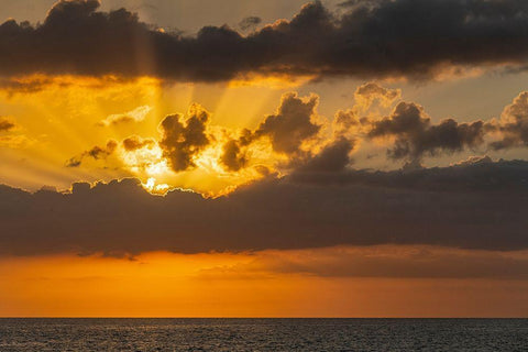Sunset in clouds over ocean La Boca-Cuba Black Ornate Wood Framed Art Print with Double Matting by Miglavs, Janis