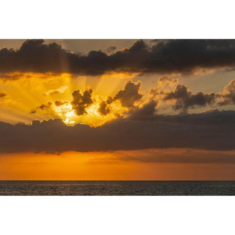 Sunset in clouds over ocean La Boca-Cuba White Modern Wood Framed Art Print by Miglavs, Janis