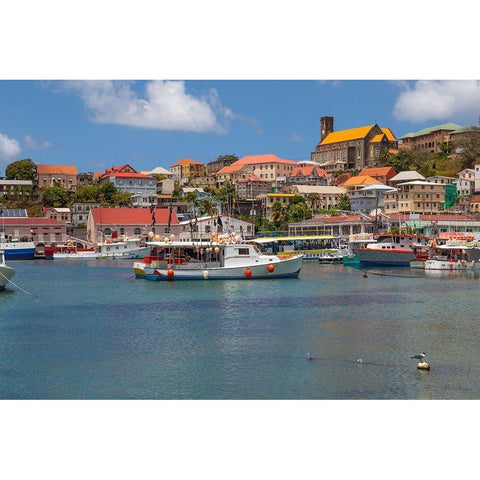 Caribbean-Grenada-St Georges Boats in The Carenage harbor Black Modern Wood Framed Art Print by Jaynes Gallery