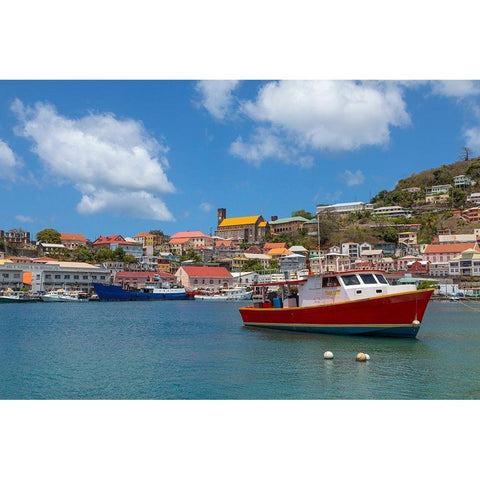 Caribbean-Grenada-St Georges Boats in The Carenage harbor Black Modern Wood Framed Art Print by Jaynes Gallery