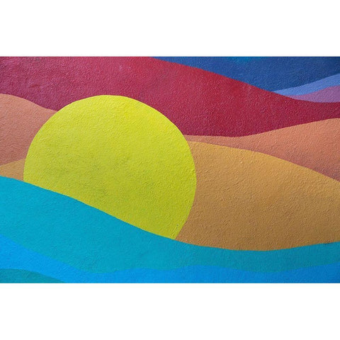 Caribbean-Grenada-St Georges Colorful design painted on cement wall White Modern Wood Framed Art Print by Jaynes Gallery