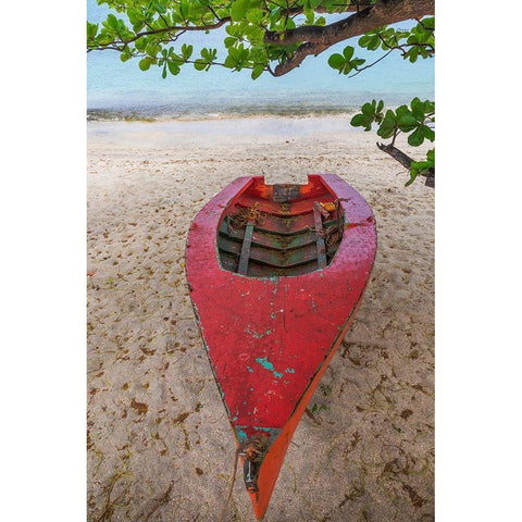 Caribbean-Grenada-Island of Carriacou Wooden fishing boat on beach Gold Ornate Wood Framed Art Print with Double Matting by Jaynes Gallery