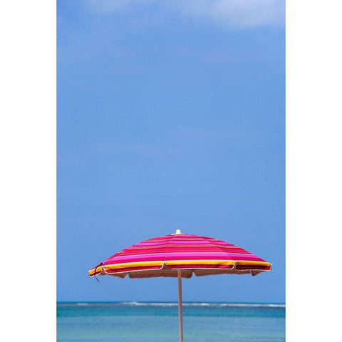 Caribbean-Puerto Rico Umbrella and ocean at Luquillo Beach Black Modern Wood Framed Art Print by Jaynes Gallery