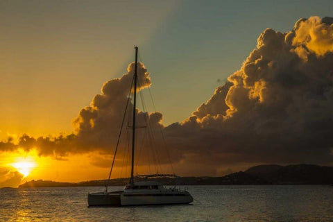 USA Virgin Islands Sailboat moored in Frank Bay White Modern Wood Framed Art Print with Double Matting by Illg, Cathy and Gordon
