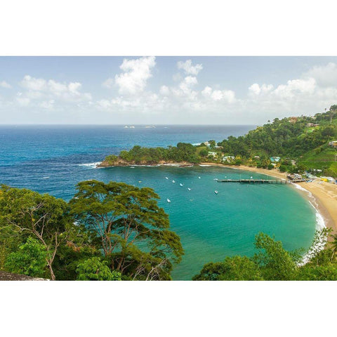 Caribbean-Tobago Parlatuvier Bay and beach landscape  Black Modern Wood Framed Art Print by Jaynes Gallery