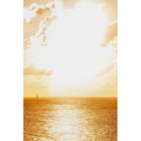 Island of Saint Martin-French Caribbean-sailboat on the water on a bright-sunny day Black Modern Wood Framed Art Print by Sullivan, Karen Ann