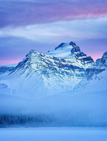 Canada-Alberta-Banff National Park-Dusk and fog at Mount Hector and Bow Lake Black Ornate Wood Framed Art Print with Double Matting by Collins, Ann