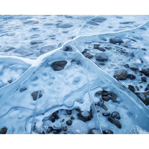 Canada-Alberta-Canmore-Spray Valley Provincial Park-Ice abstract at Spray Lakes White Modern Wood Framed Art Print by Collins, Ann