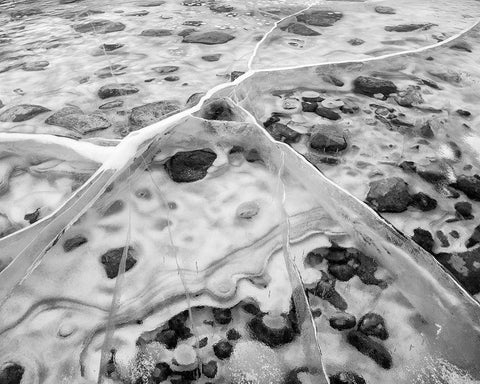 Canada-Alberta-Canmore-Spray Valley Provincial Park-Ice abstract at Spray Lakes Black Ornate Wood Framed Art Print with Double Matting by Collins, Ann