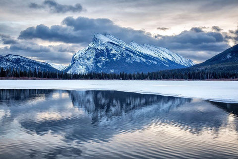 Canada-Alberta-Banff National Park-Mount Rundle and Vermilion Lakes at dawn Black Ornate Wood Framed Art Print with Double Matting by Collins, Ann