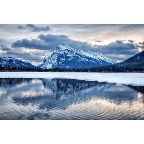 Canada-Alberta-Banff National Park-Mount Rundle and Vermilion Lakes at dawn Black Modern Wood Framed Art Print by Collins, Ann