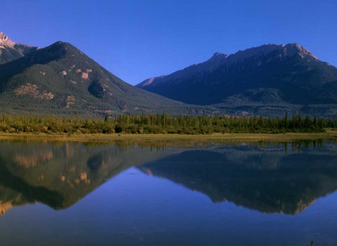 Canada, Alberta, Canadian Rockies and Jasper Lake White Modern Wood Framed Art Print with Double Matting by Grandmaison, Mike