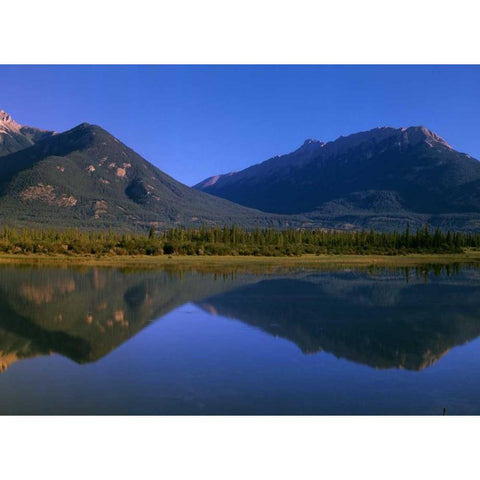 Canada, Alberta, Canadian Rockies and Jasper Lake Black Modern Wood Framed Art Print by Grandmaison, Mike