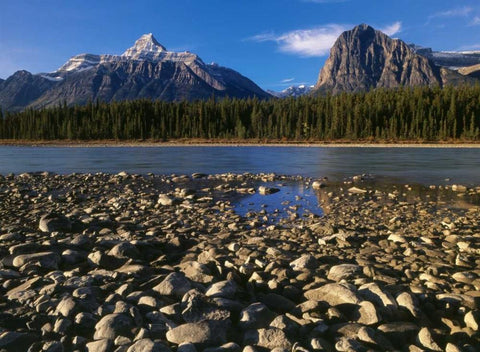 Canada, Athabasca River and Canadian Rockies White Modern Wood Framed Art Print with Double Matting by Grandmaison, Mike