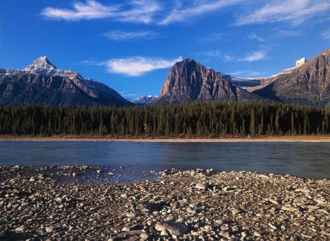 Canada, Athabasca River and Canadian Rockies Black Ornate Wood Framed Art Print with Double Matting by Grandmaison, Mike