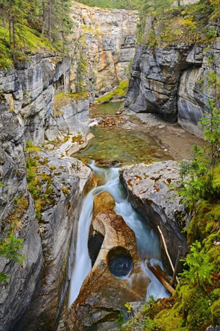 Canada, Jasper NP Maligne River in the Canyon White Modern Wood Framed Art Print with Double Matting by Grandmaison, Mike