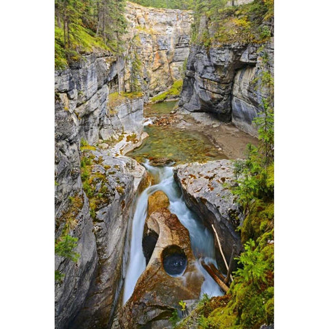 Canada, Jasper NP Maligne River in the Canyon Black Modern Wood Framed Art Print by Grandmaison, Mike