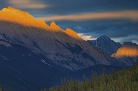 Canada, Jasper NP Sunset over a mountain summit Black Ornate Wood Framed Art Print with Double Matting by Grandmaison, Mike