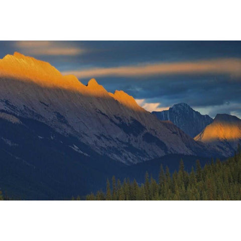 Canada, Jasper NP Sunset over a mountain summit Black Modern Wood Framed Art Print by Grandmaison, Mike