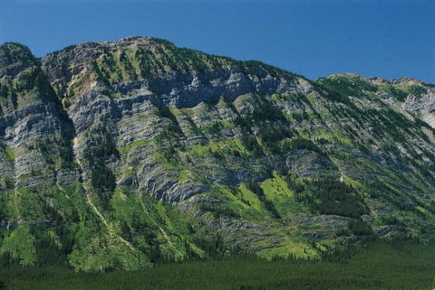 Canada, Kananaskis Limestone layers on mountain White Modern Wood Framed Art Print with Double Matting by Grandmaison, Mike