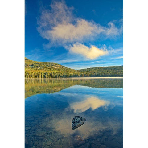 Canada-Alberta-Jasper National Park Reflections in Pyramid Lake Black Modern Wood Framed Art Print by Jaynes Gallery