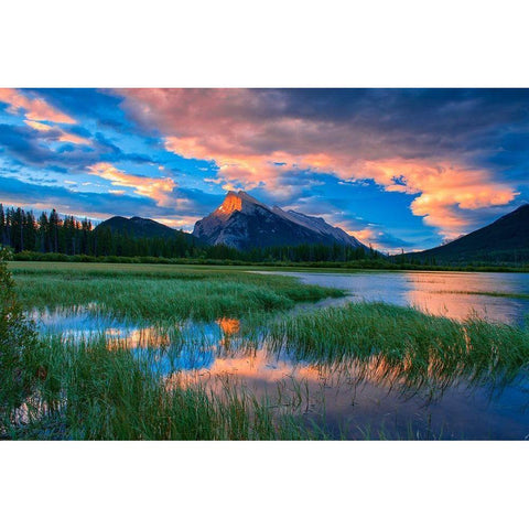 Canada-Alberta-Banff National Park Vermillion Lakes and Mt Rundle at sunrise Black Modern Wood Framed Art Print by Jaynes Gallery