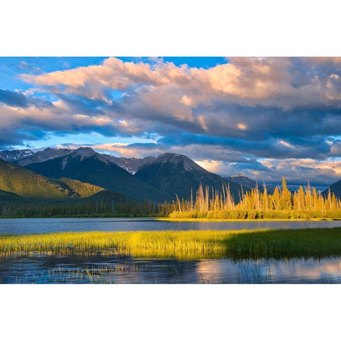 Canada-Alberta-Banff National Park Mountains and lake at sunrise Black Modern Wood Framed Art Print by Jaynes Gallery