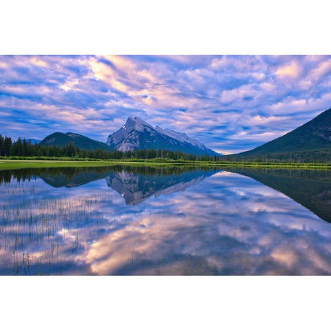 Canada-Alberta-Banff National Park Reflections in lake at sunrise Gold Ornate Wood Framed Art Print with Double Matting by Jaynes Gallery
