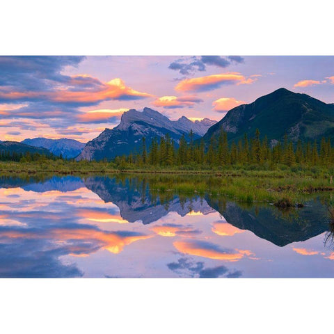 Canada-Alberta-Banff National Park Reflections in lake at sunset Black Modern Wood Framed Art Print with Double Matting by Jaynes Gallery