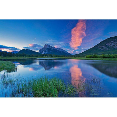 Canada-Alberta-Banff National Park Cloud reflected in lake at sunrise Black Modern Wood Framed Art Print by Jaynes Gallery