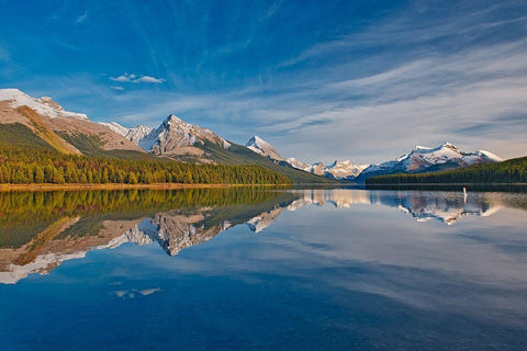 Canada-Alberta-Jasper National Park Reflections in Maligne Lake White Modern Wood Framed Art Print with Double Matting by Jaynes Gallery