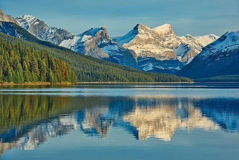 Canada-Alberta-Jasper National Park Reflections in Maligne Lake White Modern Wood Framed Art Print with Double Matting by Jaynes Gallery