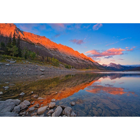 Canada-Alberta-Jasper National Park Sunset on Medicine Lake Gold Ornate Wood Framed Art Print with Double Matting by Jaynes Gallery