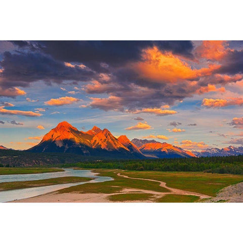 Canada-Alberta Canadian Rocky Mountains and Abraham Lake at sunrise Gold Ornate Wood Framed Art Print with Double Matting by Jaynes Gallery