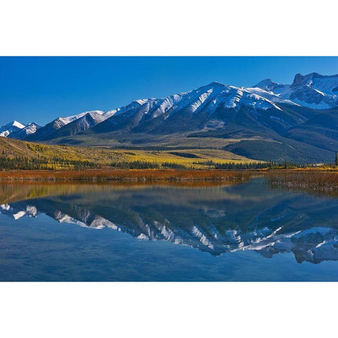 Canada-Alberta-Jasper National Park Mountains reflected in Talbot Lake Black Modern Wood Framed Art Print by Jaynes Gallery