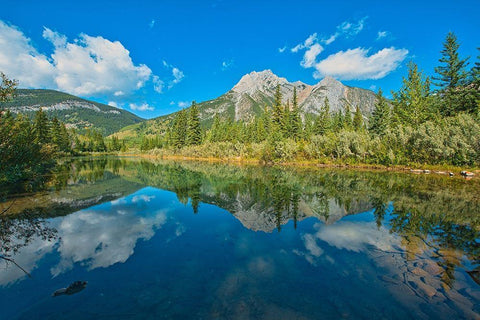 Canada-Alberta-Kananaskis Country Mount Lorette reflects in Lorette Ponds Black Ornate Wood Framed Art Print with Double Matting by Jaynes Gallery