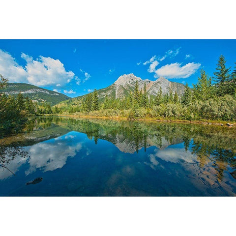 Canada-Alberta-Kananaskis Country Mount Lorette reflects in Lorette Ponds Black Modern Wood Framed Art Print by Jaynes Gallery