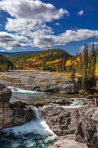 Elbow Falls in autumn in Kananaskis Country-Alberta-Canada White Modern Wood Framed Art Print with Double Matting by Haney, Chuck