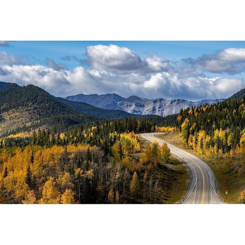 Highway 66 in autumn in Kananaskis Country-Alberta-Canada Gold Ornate Wood Framed Art Print with Double Matting by Haney, Chuck
